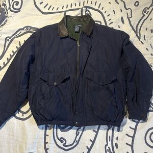 Nautica Dark Blue Bomber Jacket with Leather Collar